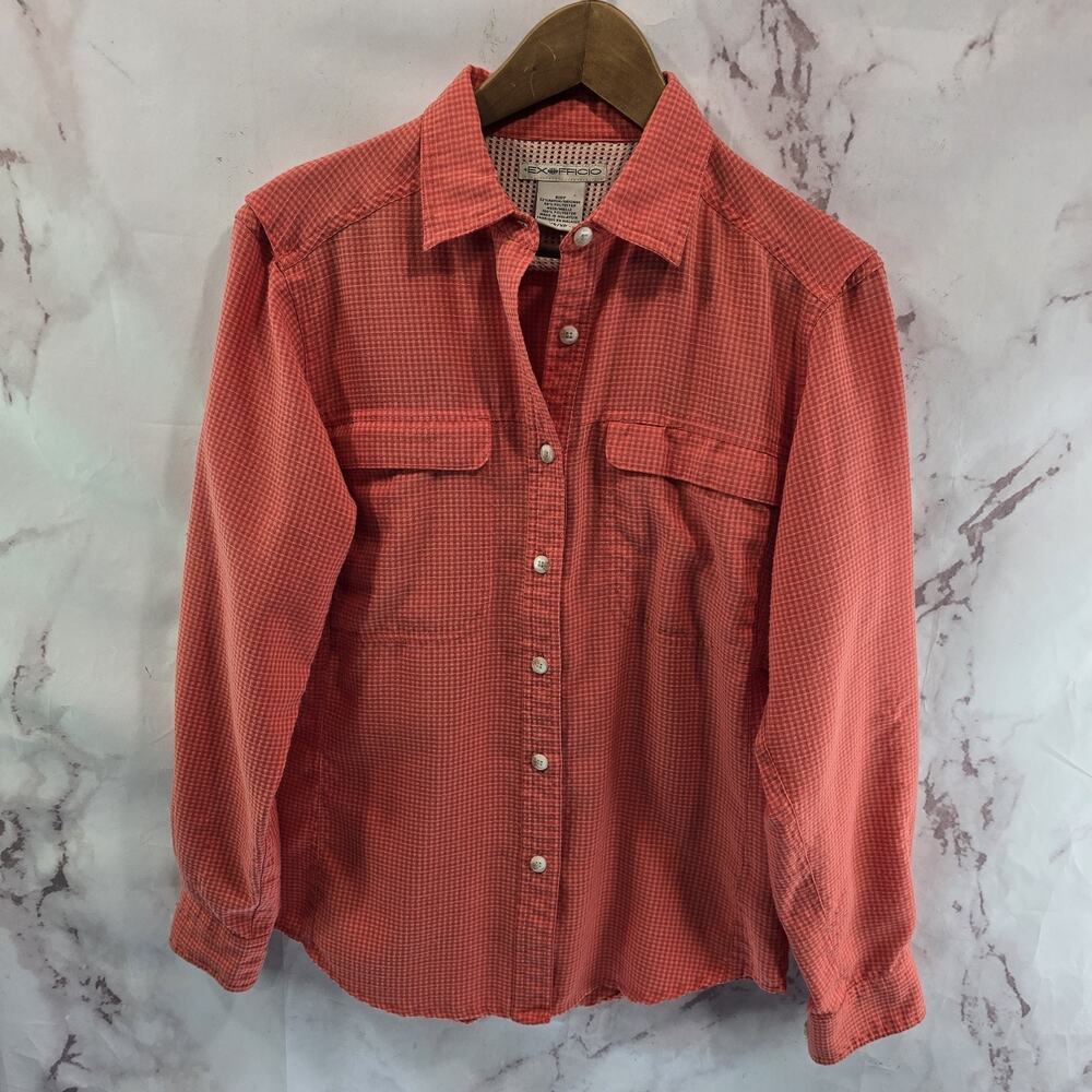Ex Officio Shirt Womens XS Pink Button Up Long Sleeve Cotton Plaid Vented